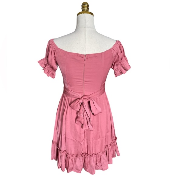 SAINTS+SECRETS Coral Off-Shoulder Babydoll Ruffle Tiered Tie-back Mini Dress M - Picture 7 of 10